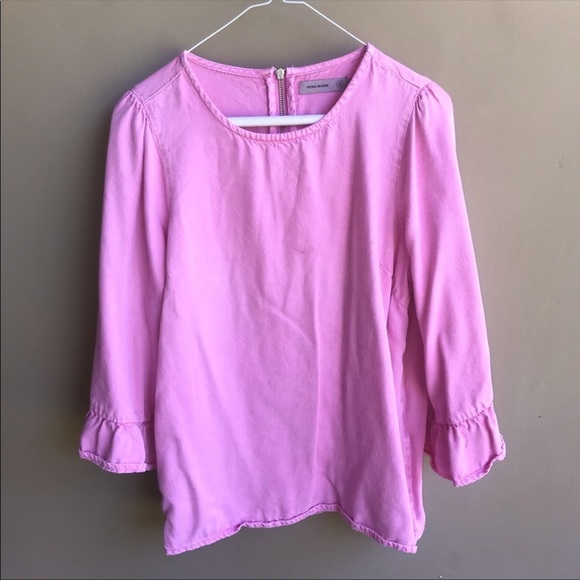 Vero Moda Chambray Top w Ruffle Sleeve Pink Denim - Picture 3 of 4